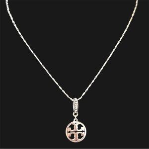 TORY BURCH SILVER CHARM LOGO ITALIAN CHAIN NECKLACE